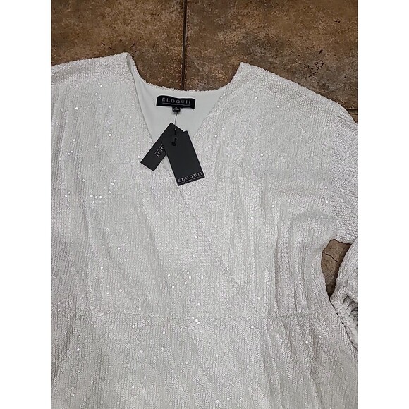 ELOQUII white Sequins Long sleeve dress Party - Picture 4 of 12